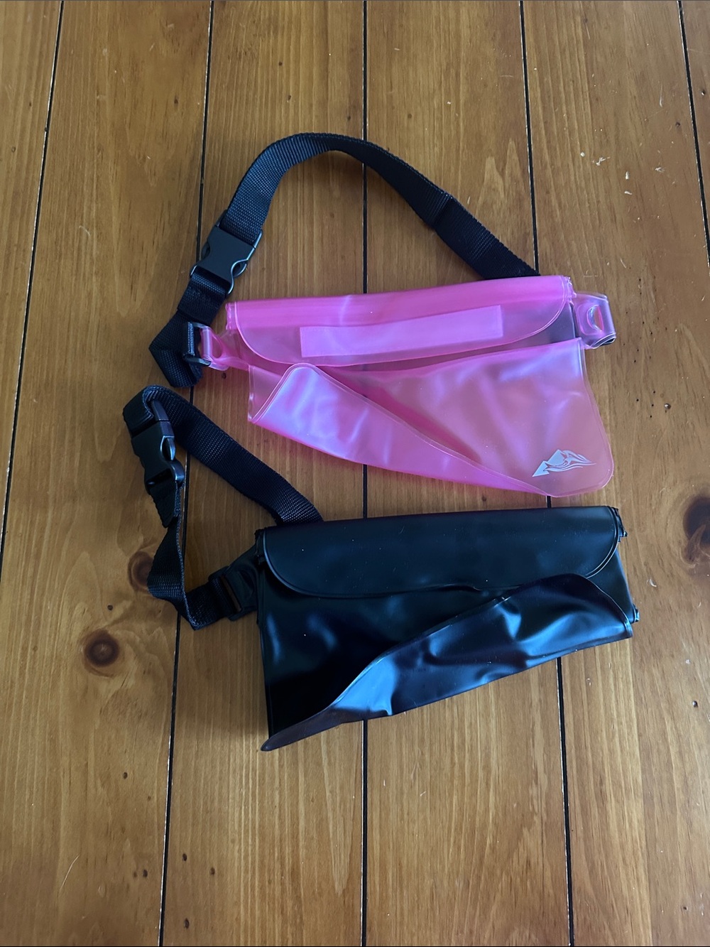 Pink Clear PVC Belt Bag & Black Vinyl Waist Pouch - Set